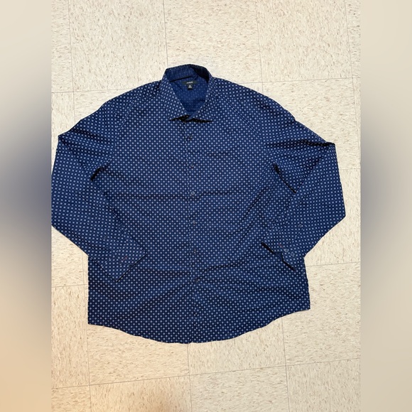 Alfani Navy Geometric Button Down Shirt - Picture 1 of 5